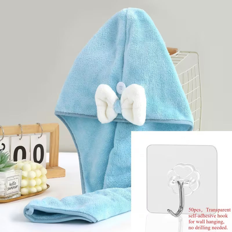 Coral Fleece Bow Dry Shower Cap, Thickened Absorbent Shampoo Head Towel, High-Value Female Cute Bath Dry Hair Cap