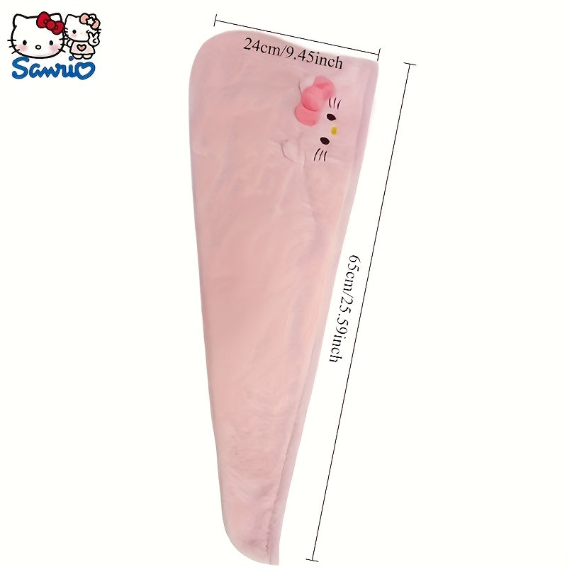 1pc Sanrio Authorized Cute Hair Drying Cap | Hello Kitty Coral Fleece Thickened Absorbent Wrap, Non-Shedding Design