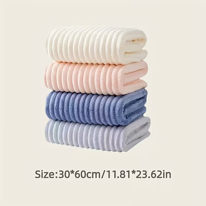 4-Pack Soft Coral Towels - Quick-Dry Striped Bath & Hand Towels Suitable for Bathroom, Travel, Camping - Bedspread Color (No Shedding/Color Loss) - Contemporary Rectangular Towels