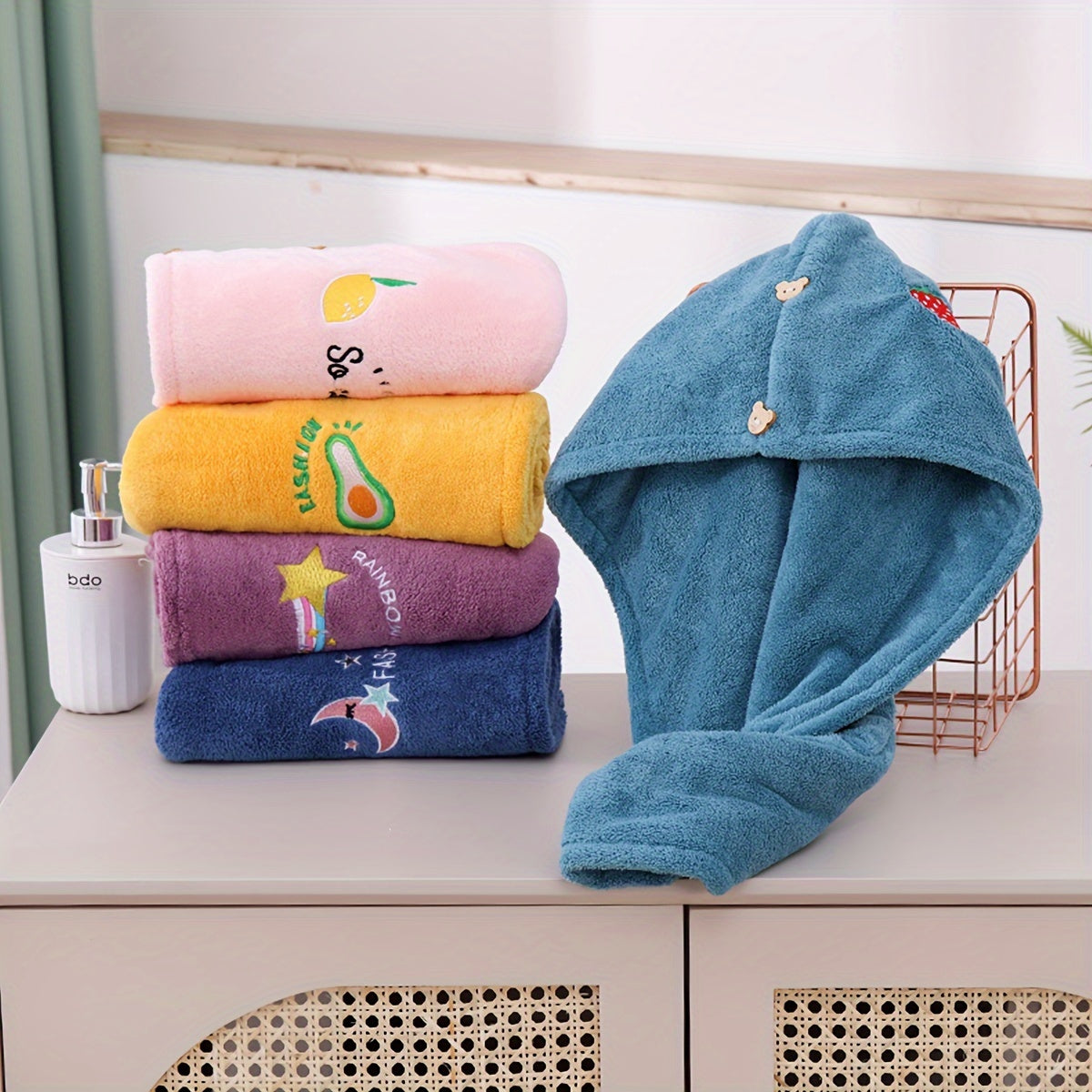 Microfiber Wrap Quick Dry Microfiber Hair Towel Wrap, 1pc | Super Absorbent Hair Drying Turban for Women, Modern Geometric-Pattern Knit Fabric, 260gsm, with Space-Themed Embroidery, for Bathroom Accessories