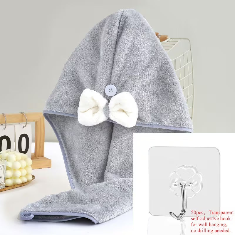 Coral Fleece Bow Dry Shower Cap, Thickened Absorbent Shampoo Head Towel, High-Value Female Cute Bath Dry Hair Cap