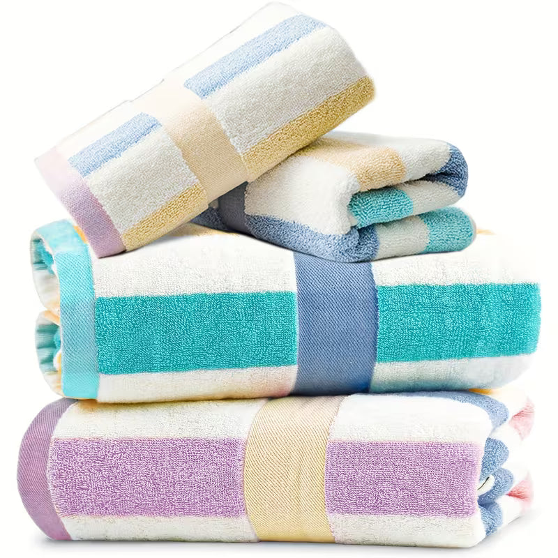 4pcs Pure Cotton Bath Towel Set, High Absorbency Bathroom, Hotel, Spa Bath Towels, Large Striped Bathroom Towels 2 Bath Towels 70x 35inch 2 Hand Towels 30x 13inch