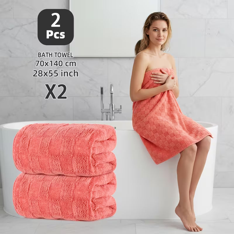 2pcs Extra Thick Bath Towel Set (25 X 55 Inches), Soft, Highly Absorbent, Quick-drying, Luxurious Spa And Home Use, Durable Wrinkle-resistant, Long-lasting Softness