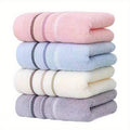 2 Soft Towels - Thick and Absorbent, Light Beige with Reinforced Edge Stripe Design