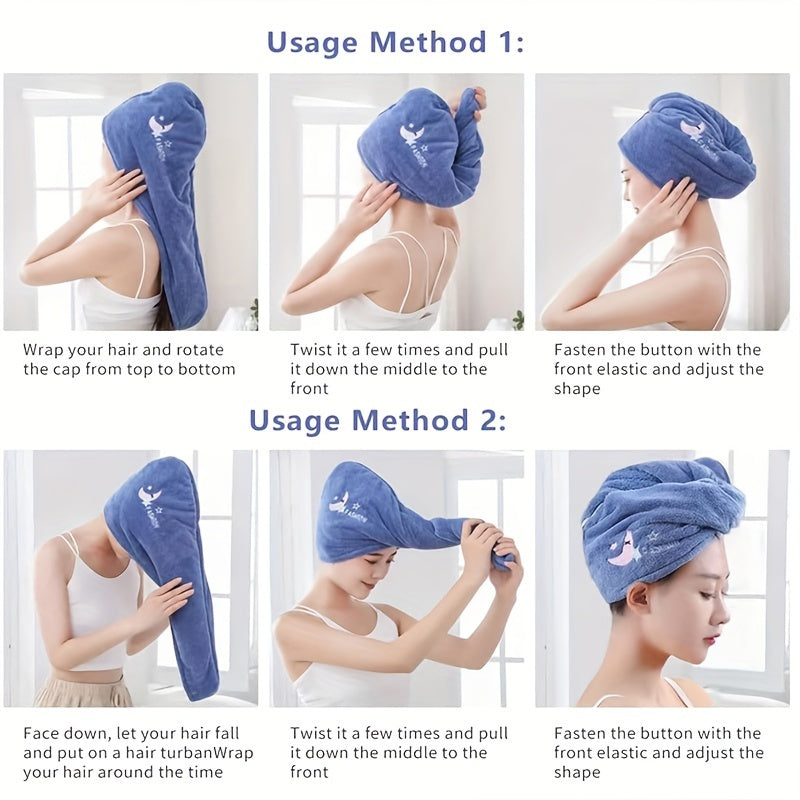 Microfiber Wrap Quick Dry Microfiber Hair Towel Wrap, 1pc | Super Absorbent Hair Drying Turban for Women, Modern Geometric-Pattern Knit Fabric, 260gsm, with Space-Themed Embroidery, for Bathroom Accessories