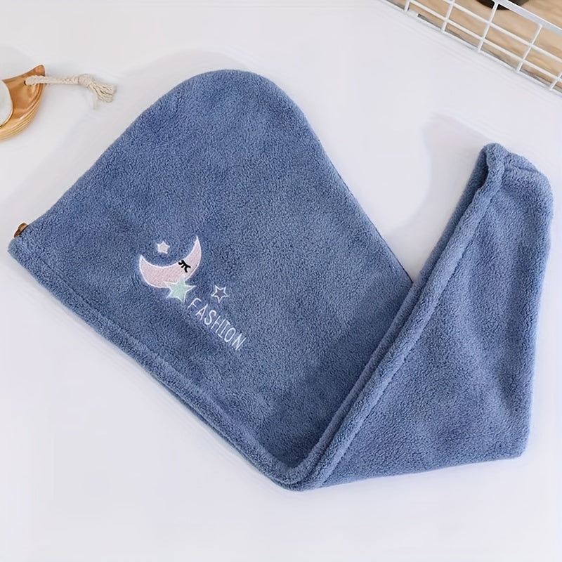 Microfiber Wrap Quick Dry Microfiber Hair Towel Wrap, 1pc | Super Absorbent Hair Drying Turban for Women, Modern Geometric-Pattern Knit Fabric, 260gsm, with Space-Themed Embroidery, for Bathroom Accessories