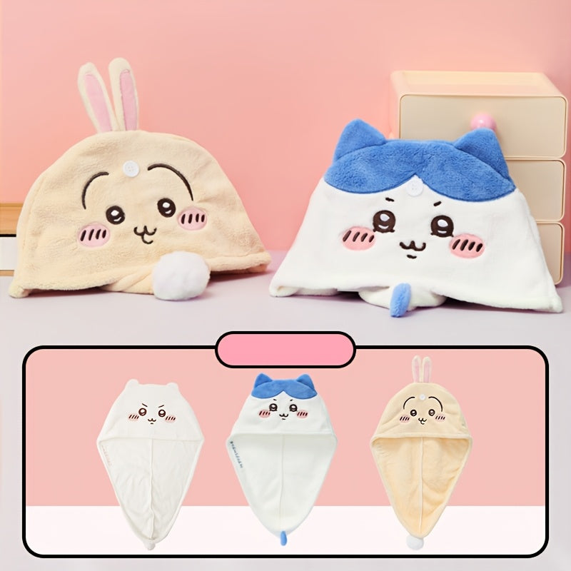 1pc MINISO 1pc Chiikawa, Usagi & Hachiware Plush Drying Cap - Thickened Aseptic 3D Hair Cap Suitable for s, Cute Anime Character Hair Dryer Accessory