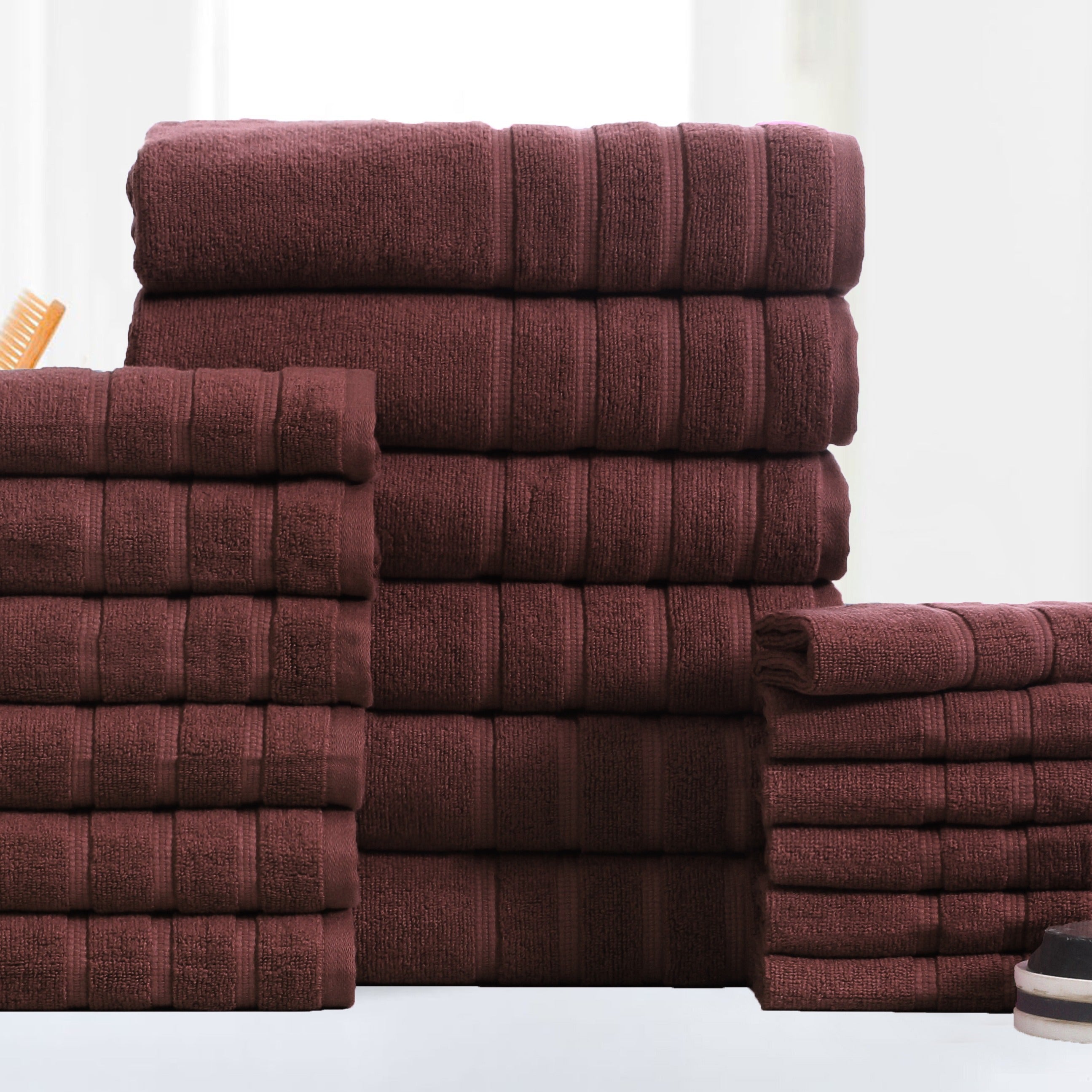 18-Piece Zero Twist Egyptian Cotton Towel Set – Luxury Bath Towels, Hand Towels & Washcloths – Ultra Soft, Absorbent, 650 GSM Spa Quality