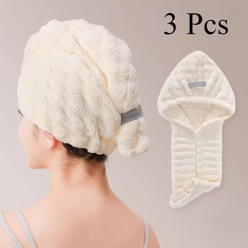 3pcs Head-mounted Absorbent Dry Hair Cap, Warm Absorbent Head Cover After Bathing in Winter, Portable Travel Hotel Accommodation Dry Hair Absorbent Cap