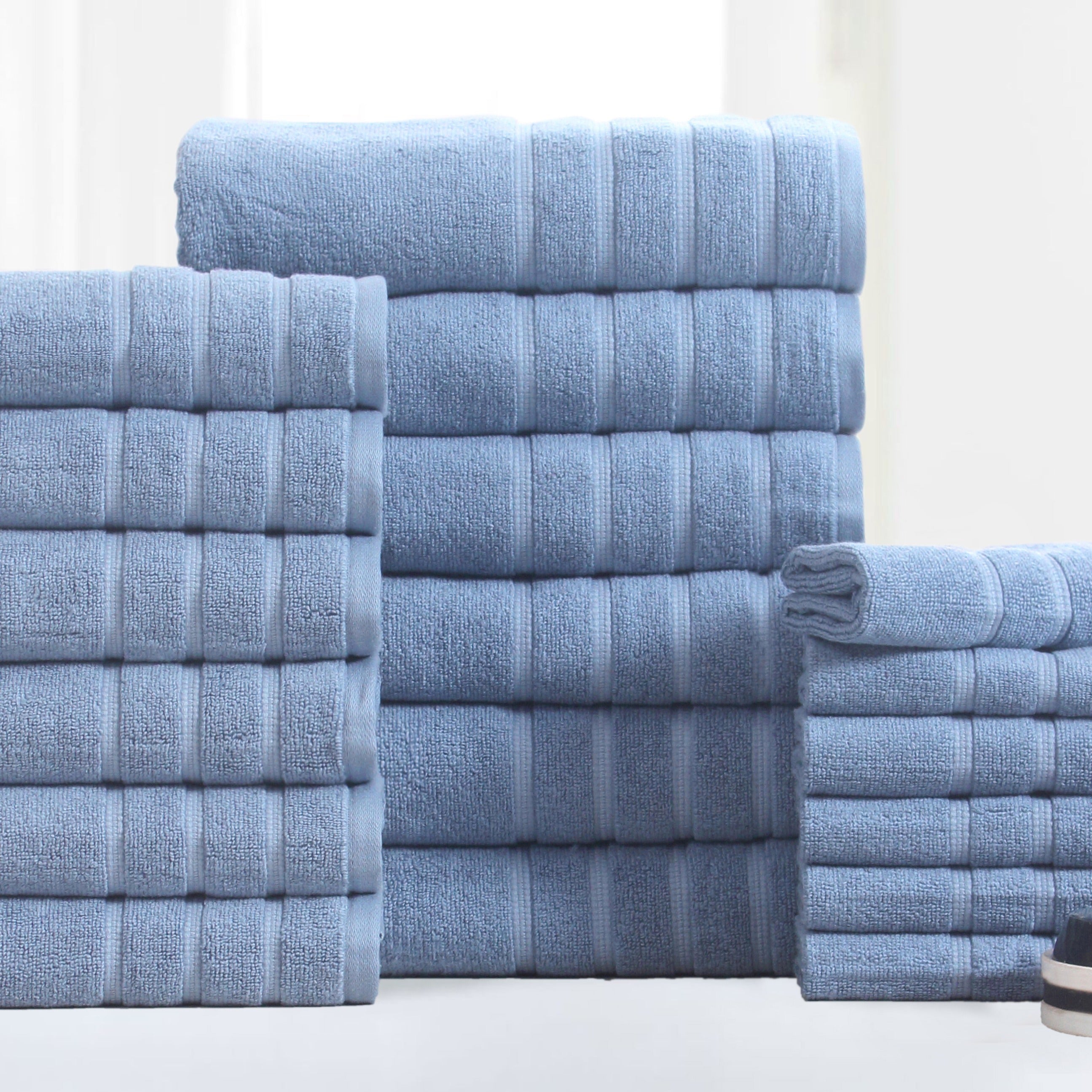 18-Piece Zero Twist Egyptian Cotton Towel Set – Luxury Bath Towels, Hand Towels & Washcloths – Ultra Soft, Absorbent, 650 GSM Spa Quality