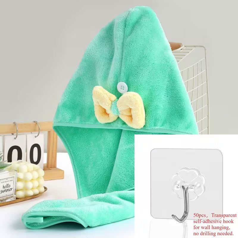Coral Fleece Bow Dry Shower Cap, Thickened Absorbent Shampoo Head Towel, High-Value Female Cute Bath Dry Hair Cap