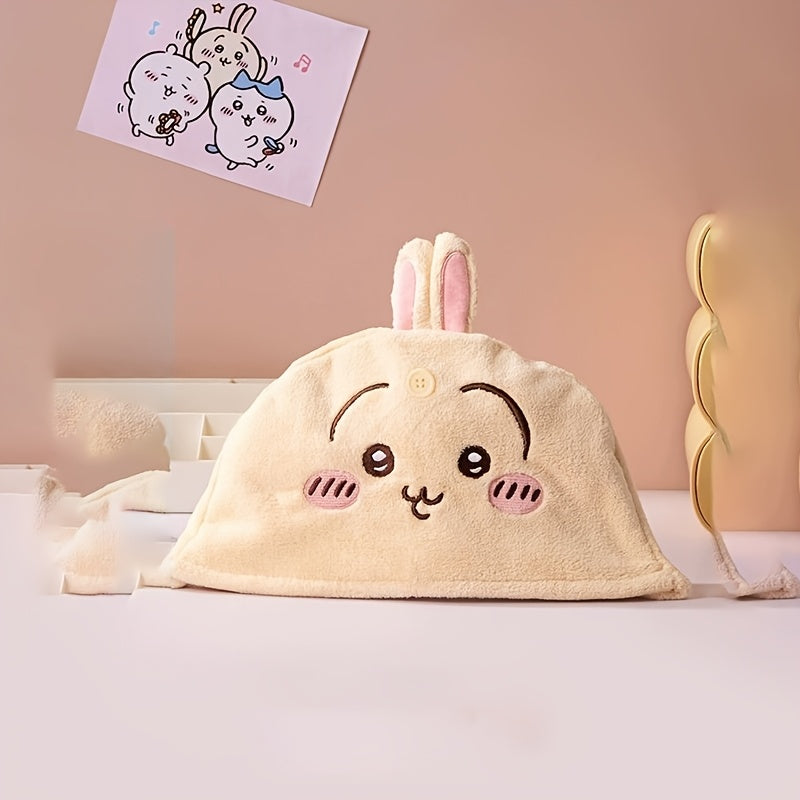 1pc MINISO 1pc Chiikawa, Usagi & Hachiware Plush Drying Cap - Thickened Aseptic 3D Hair Cap Suitable for s, Cute Anime Character Hair Dryer Accessory