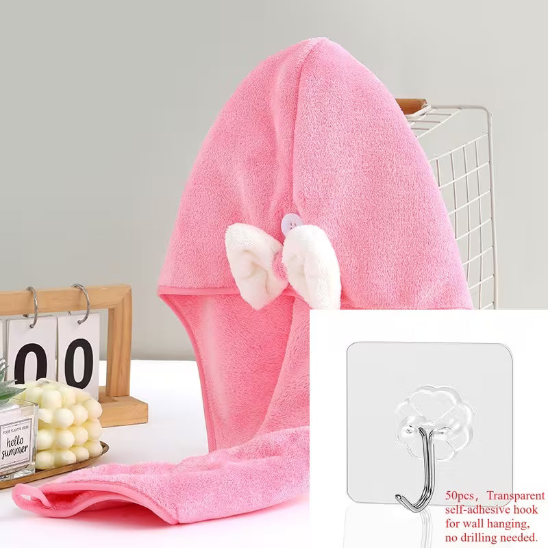 Coral Fleece Bow Dry Shower Cap, Thickened Absorbent Shampoo Head Towel, High-Value Female Cute Bath Dry Hair Cap