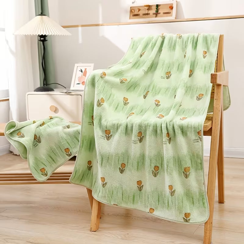 2pcs Floral Adult Bath Towel Set, Spring Tulip Bathroom Towel Set, Coral Fleece Absorbent And Soft Complete Bath Towel Set, Household Hand Towel
