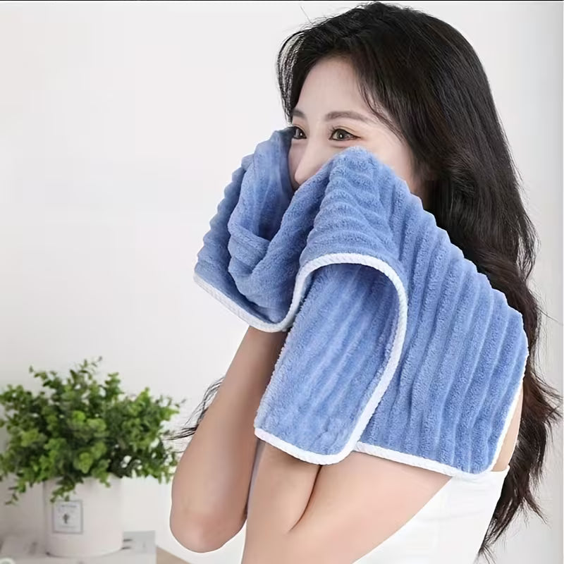 4-Pack Soft Coral Towels - Quick-Dry Striped Bath & Hand Towels Suitable for Bathroom, Travel, Camping - Bedspread Color (No Shedding/Color Loss) - Contemporary Rectangular Towels