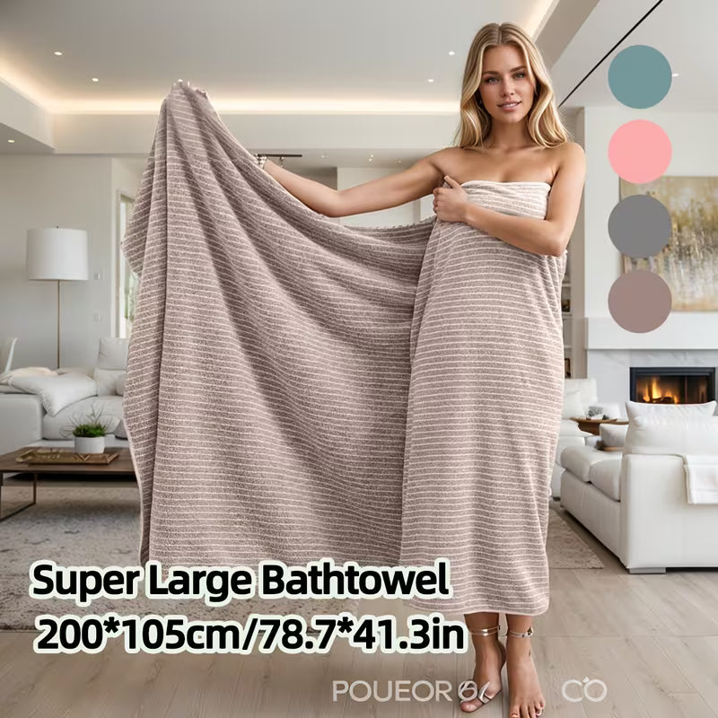 [Quick-Dry Bath Towel] Soft, Quick-Dry Extra Large 2x1.05m Striped Coral Fleece Bath Towel | Absorbent, Lint-Free, Durable, Space Theme, 78.74x41.34 Inches