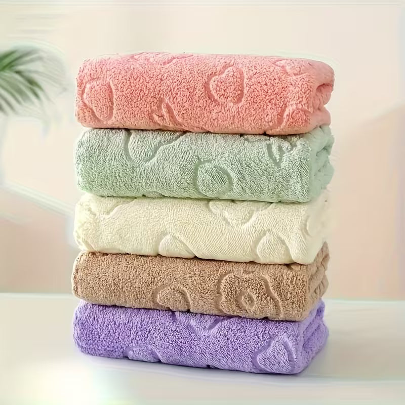 5pcs Set 28.0inch X 12.0inch Cartoon Bear Floral Embossed Towel, Soft Absorbent Quick-Drying Hand Towel, Premium Gift Towel for Men and Women, Essential for Bathroom and Home, Dual Use for Living Room and Bedroom, Space-Themed Material, Each 7.05oz