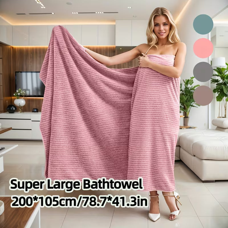 [Quick-Dry Bath Towel] Soft, Quick-Dry Extra Large 2x1.05m Striped Coral Fleece Bath Towel | Absorbent, Lint-Free, Durable, Space Theme, 78.74x41.34 Inches