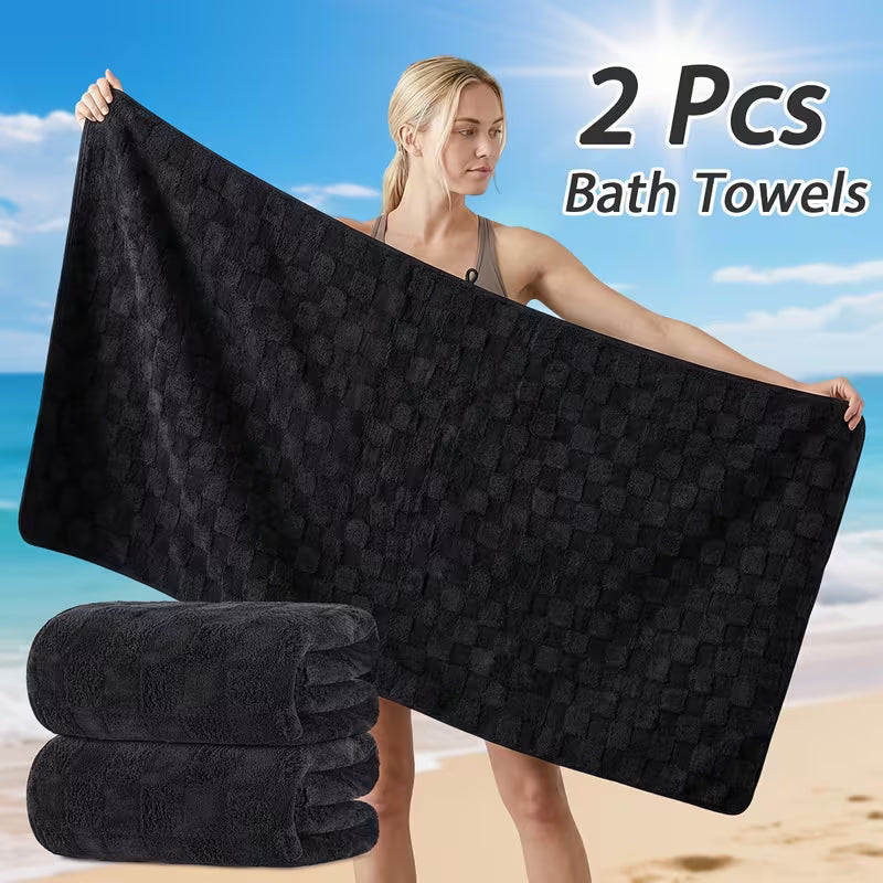 2pcs Extra Thick Bath Towel Set (25 X 55 Inches), Soft, Highly Absorbent, Quick-drying, Luxurious Spa And Home Use, Durable Wrinkle-resistant, Long-lasting Softness
