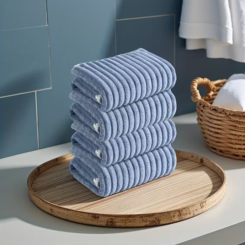 4-Pack Soft Coral Towels - Quick-Dry Striped Bath & Hand Towels Suitable for Bathroom, Travel, Camping - Bedspread Color (No Shedding/Color Loss) - Contemporary Rectangular Towels