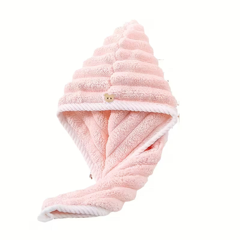 3pcs Thickened Candy Stripe Coral Fleece Hair Towels, Wavy Pattern Extra Large & Thick - Quick Dry, Ultra Soft Durable Hair Turban for Women, Suitable for Long and Short Hair