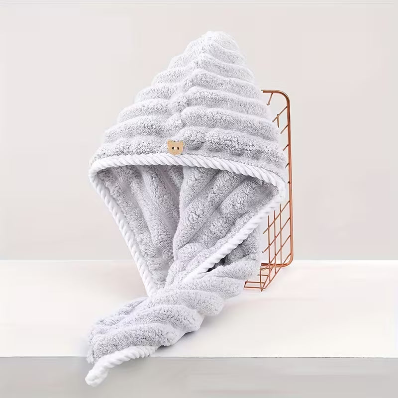 3pcs Thickened Candy Stripe Coral Fleece Hair Towels, Wavy Pattern Extra Large & Thick - Quick Dry, Ultra Soft Durable Hair Turban for Women, Suitable for Long and Short Hair