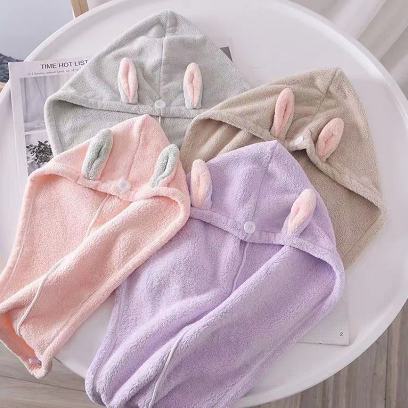 Japanese Korean Rabbit Ear Hair with Microfiber & Coral - Cute Bunny Ear Bath Suitable for, Swim Spa Shower, Anime