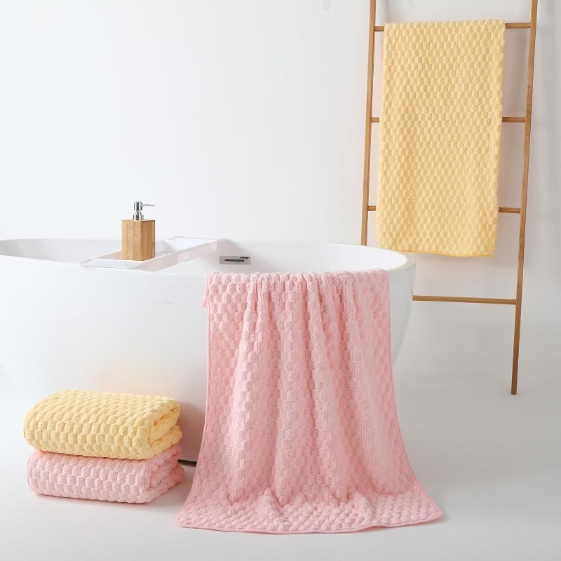 Microfiber Bath Towels Set of 4-27X55 Inch Large Waffle Bath Towels for Body Highly Absorbent Er Soft Lint Free Fluffy Shower Towel for Bathroom Gym Lightweight Towel Set Pink Yellow