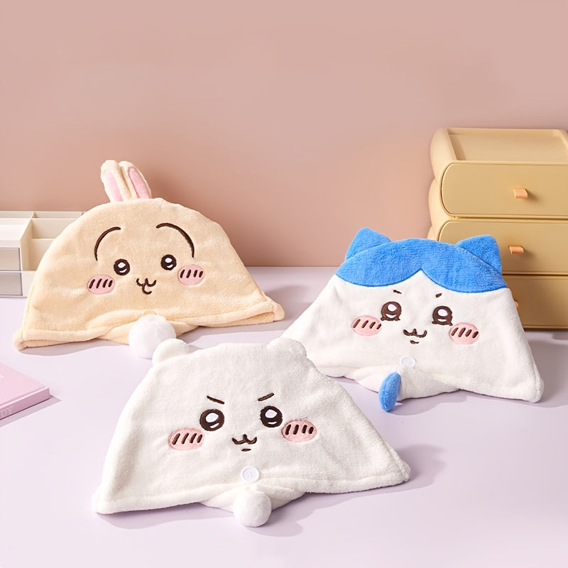 1pc MINISO 1pc Chiikawa, Usagi & Hachiware Plush Drying Cap - Thickened Aseptic 3D Hair Cap Suitable for s, Cute Anime Character Hair Dryer Accessory