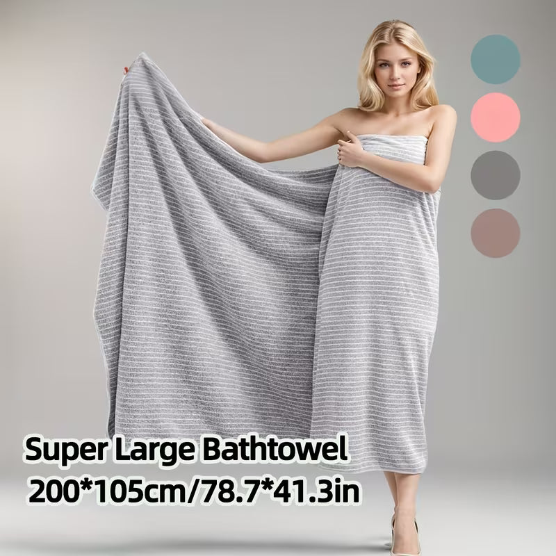 [Quick-Dry Bath Towel] Soft, Quick-Dry Extra Large 2x1.05m Striped Coral Fleece Bath Towel | Absorbent, Lint-Free, Durable, Space Theme, 78.74x41.34 Inches