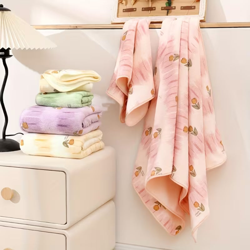 2pcs Floral Adult Bath Towel Set, Spring Tulip Bathroom Towel Set, Coral Fleece Absorbent And Soft Complete Bath Towel Set, Household Hand Towel