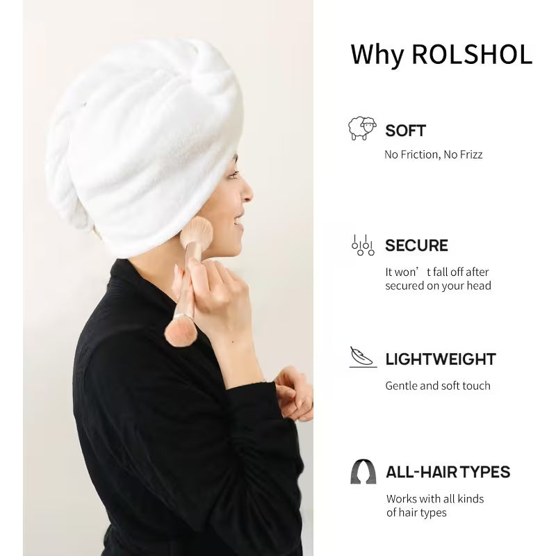 4 Pack Women's Extra Large Microfiber Hair Towel Wrap with Button - Quick-Dry Hair Turban Suitable for Curly/Long/Short Hair, Anti-Frizz Technology, Non-Slip Elastic Loop & Wood Buckle Closure, Ultra-Soft Hair Drying Towels (4 Pack)