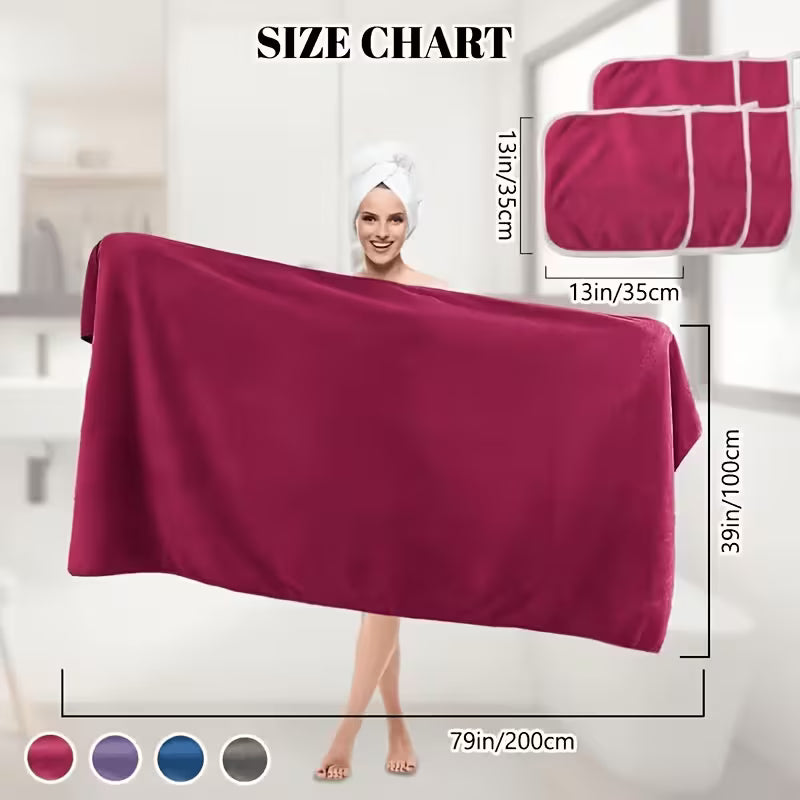 Set of Large Bath Towels Designed for Curvy Women, Including 6pcs: One Large Soft Coral Fleece Body Towel (78.74X39.37 Inches) And 5 Smaller Towels (13.78X13.78 Inches)