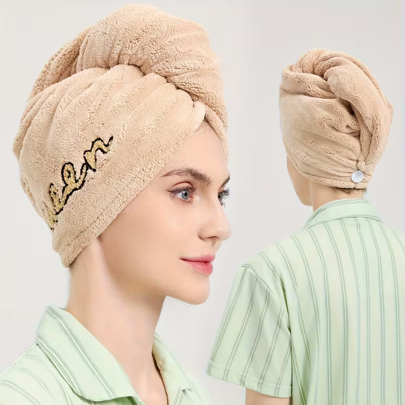 Women's Queen Letter Embroidered Hair Dryer Cap - Thick Super Absorbent Headband Suitable for Quick-Drying, Hair Volume for Curly/Wavy Hair, 400GSM Blow Dry Cap