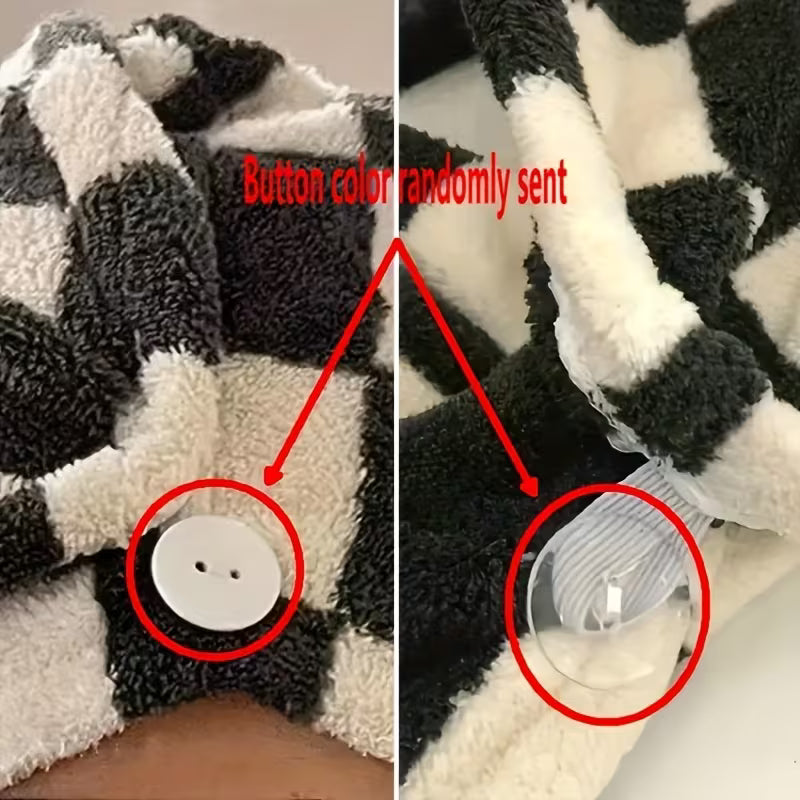 1pc Women's Super Absorbent Thickened Checkered Bath & Hair Towel - Quick-Dry Shower Cap with Black & White Checkerboard Design, Soft Texture