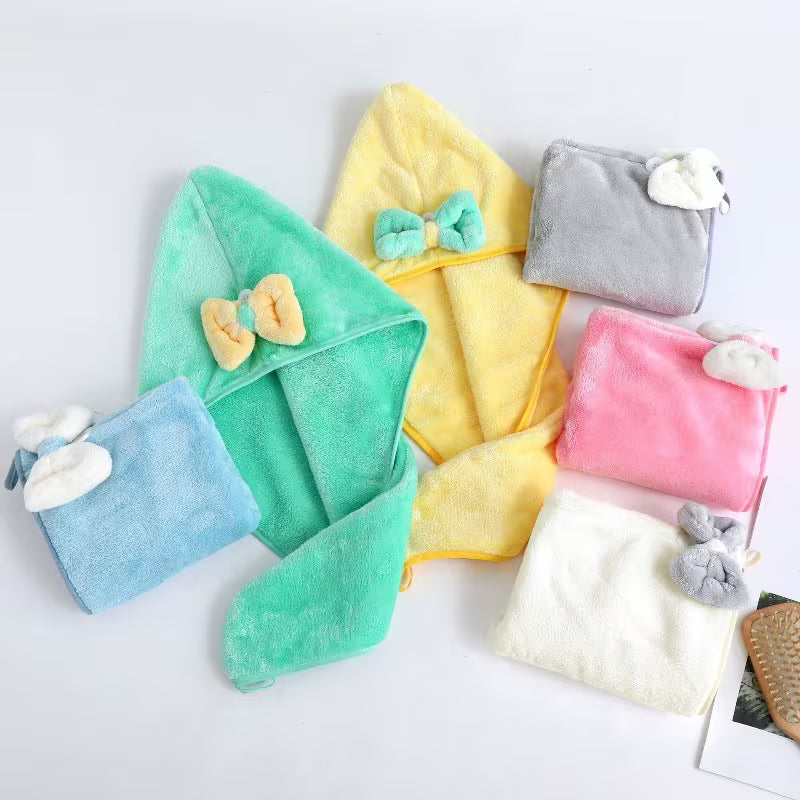 Coral Fleece Bow Dry Shower Cap, Thickened Absorbent Shampoo Head Towel, High-Value Female Cute Bath Dry Hair Cap