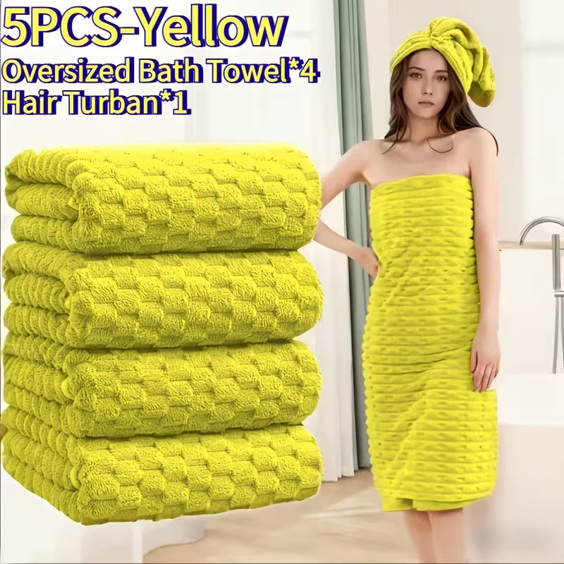 5pcs Extra Large Bath Towel Set - 28"x56" Oversized Microfiber Bath Towels, Ultra-Soft Quick-Dry, Multi-Color Combo - Luxury Spa-Quality Bath Towels