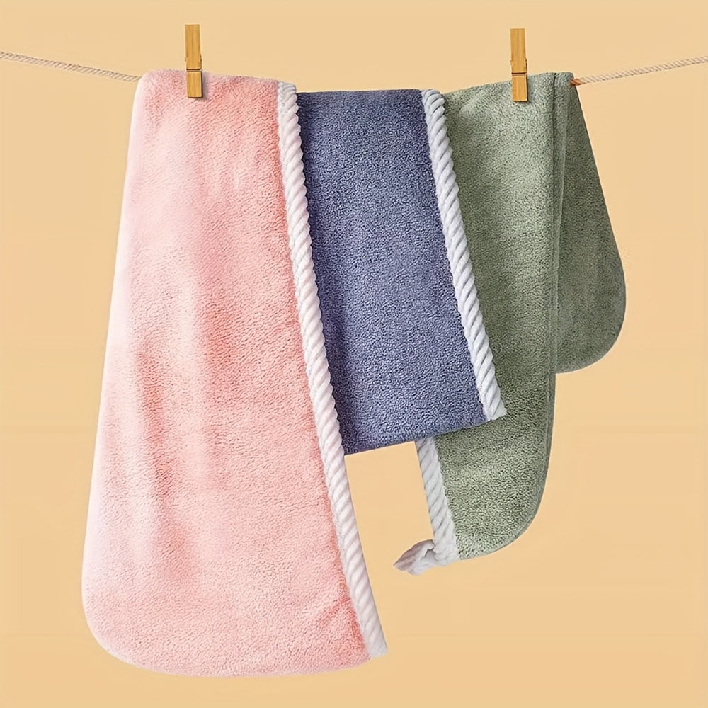 3 Pack Quick-Dry Hair Dry Cap & Towel - Double Thickened Super Absorbent Shower Cap with Coral Fleece, Multi-Color (Blue, Pink, Green)