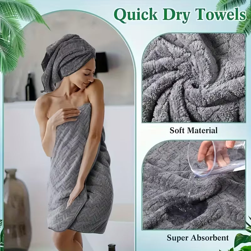 3pcs Large-sized Bath Towel Set - Extra Thick And Highly Absorbent, Soft Modern Wheat Straw And Wave Patterned Towels