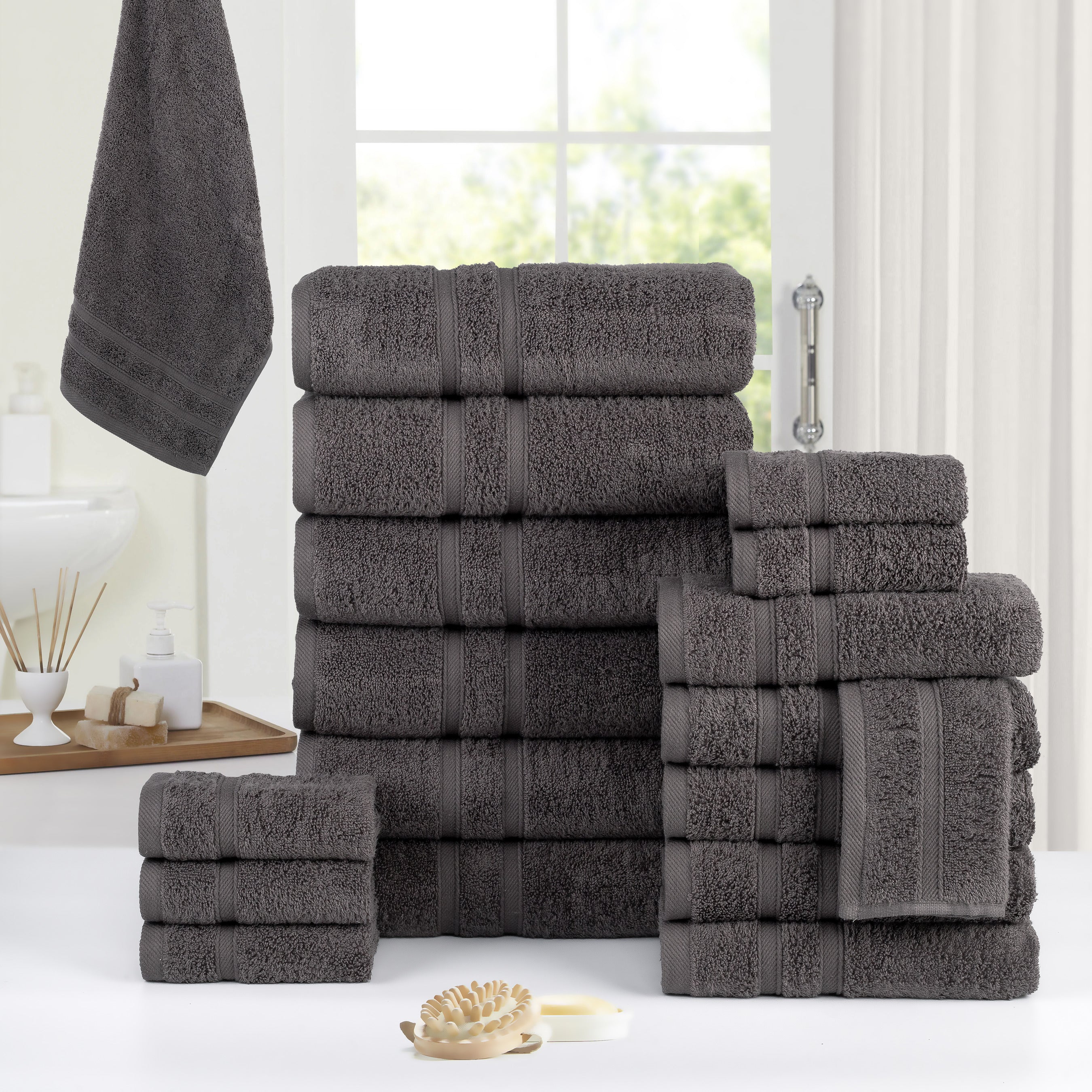 18-Piece Zero Twist Egyptian Cotton Towel Set – Luxury Bath Towels, Hand Towels & Washcloths – Ultra Soft, Absorbent, 650 GSM Spa Quality