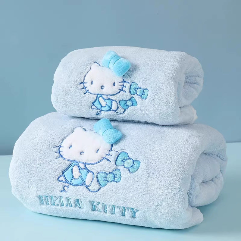 3pcs Sanrio Hello Kitty Bath Towel | Quick-Dry Thick Coral Towels with Hello Kitty Design, Cute Cartoon Theme, Contemporary Style, Fabric, 380 g\m², Suitable for Women and Adults, Wash Cloths