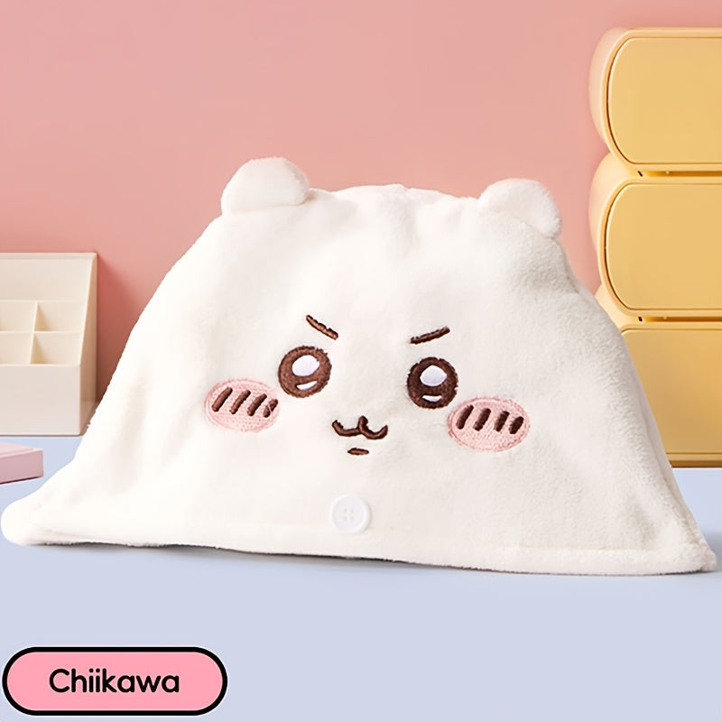 1pc MINISO 1pc Chiikawa, Usagi & Hachiware Plush Drying Cap - Thickened Aseptic 3D Hair Cap Suitable for s, Cute Anime Character Hair Dryer Accessory