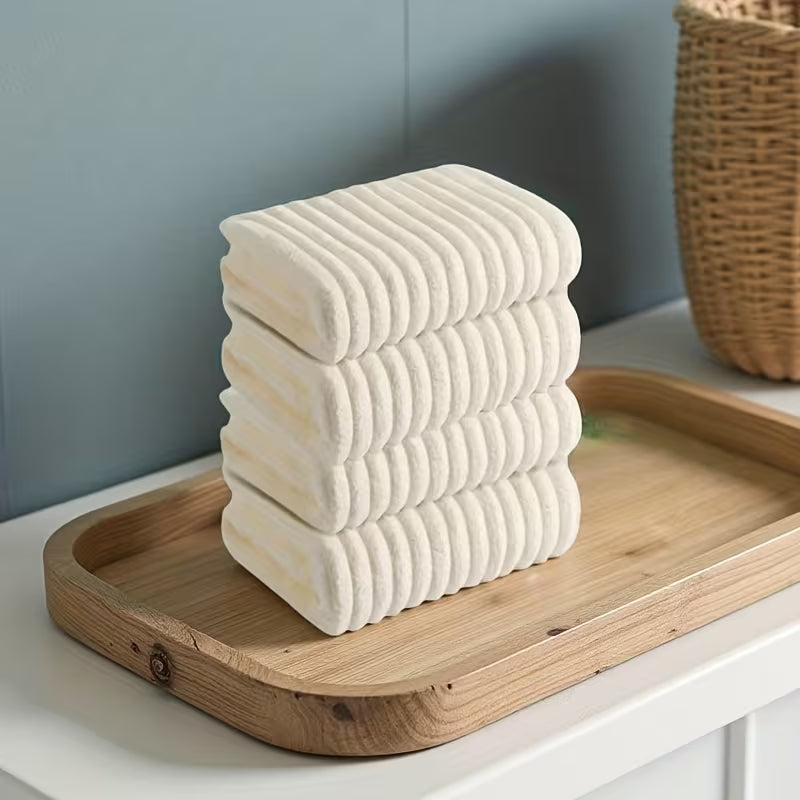 4-Pack Soft Coral Towels - Quick-Dry Striped Bath & Hand Towels Suitable for Bathroom, Travel, Camping - Bedspread Color (No Shedding/Color Loss) - Contemporary Rectangular Towels