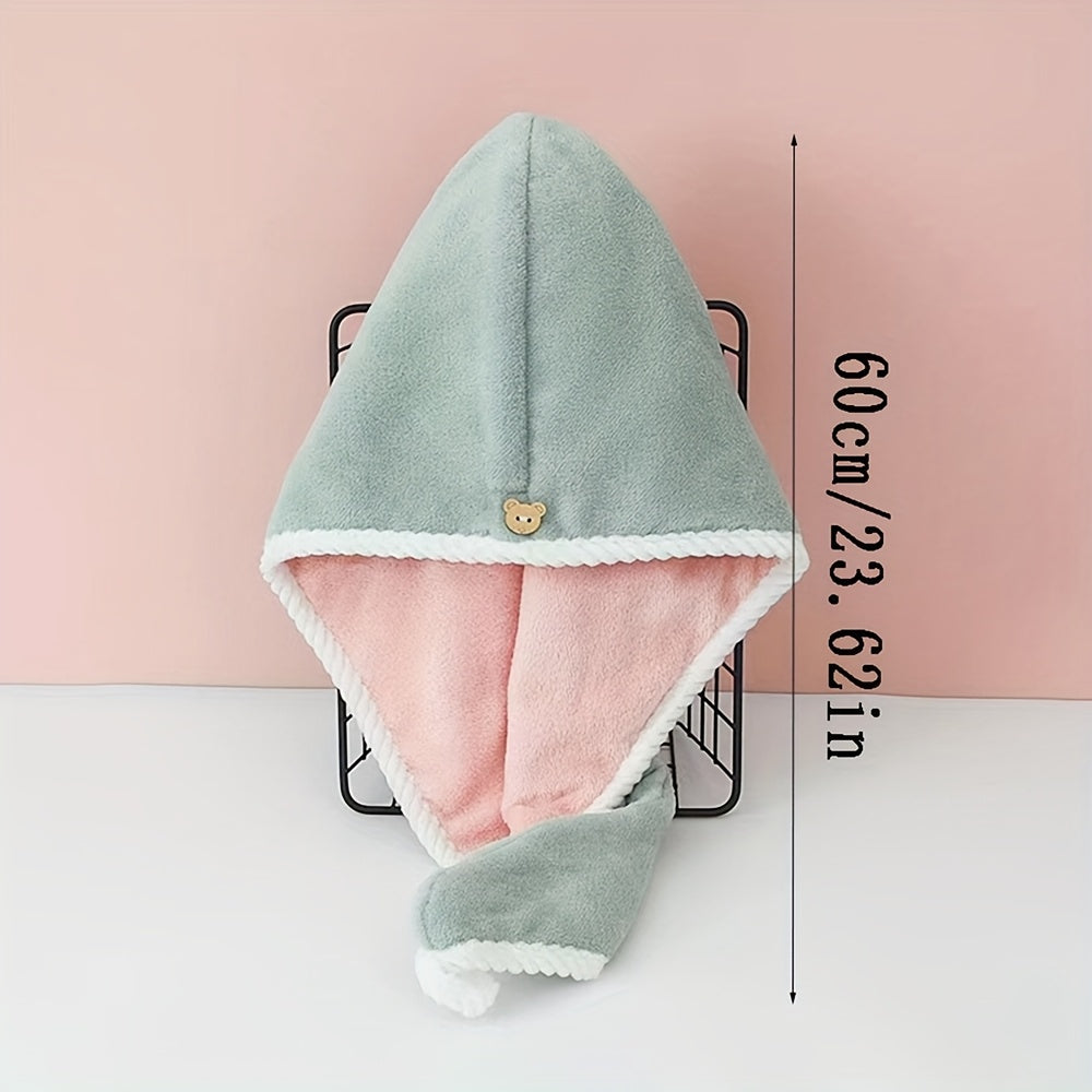 3 Pack Quick-Dry Hair Dry Cap & Towel - Double Thickened Super Absorbent Shower Cap with Coral Fleece, Multi-Color (Blue, Pink, Green)