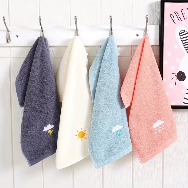 Set of 4 Cotton Face Towels with Weather Patterns, Soft And Absorbent for Everyday Use