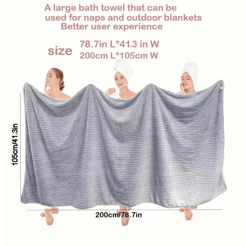 [Quick-Dry Bath Towel] Soft, Quick-Dry Extra Large 2x1.05m Striped Coral Fleece Bath Towel | Absorbent, Lint-Free, Durable, Space Theme, 78.74x41.34 Inches