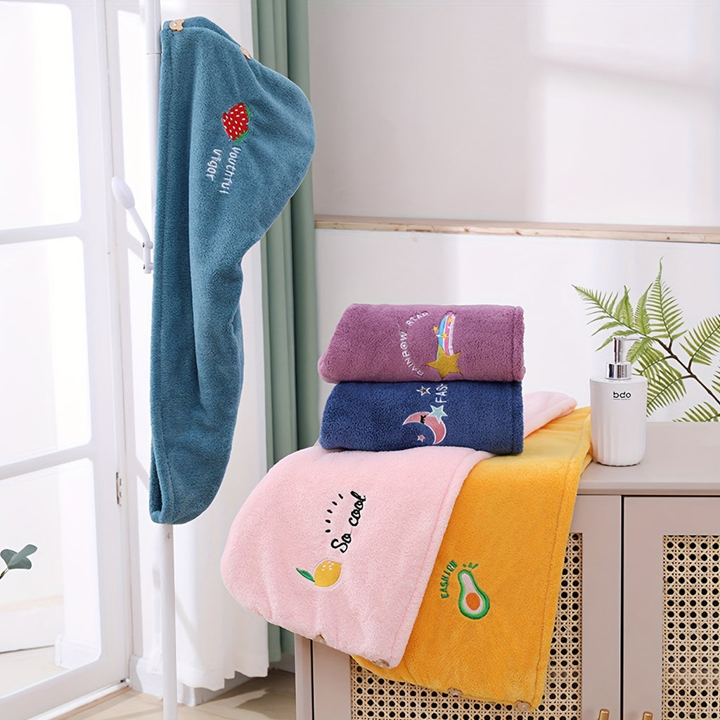 Microfiber Wrap Quick Dry Microfiber Hair Towel Wrap, 1pc | Super Absorbent Hair Drying Turban for Women, Modern Geometric-Pattern Knit Fabric, 260gsm, with Space-Themed Embroidery, for Bathroom Accessories