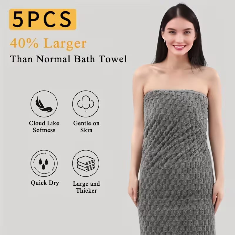 5pcs Extra Large Bath Towel Set - 28"x56" Oversized Microfiber Bath Towels, Ultra-Soft Quick-Dry, Multi-Color Combo - Luxury Spa-Quality Bath Towels