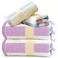 4pcs Heavy-Duty 100% Cotton Bath Towels Set - Large Luxury Spa & Hotel Towel Collection with Pastel Blue\Pink\Green\Yellow Stripes