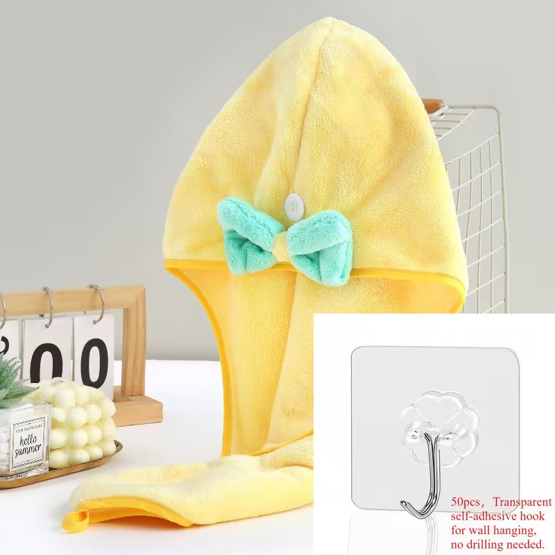 Coral Fleece Bow Dry Shower Cap, Thickened Absorbent Shampoo Head Towel, High-Value Female Cute Bath Dry Hair Cap